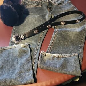 American Rag Blue Denim Jeans with Brown Contrast Stitching